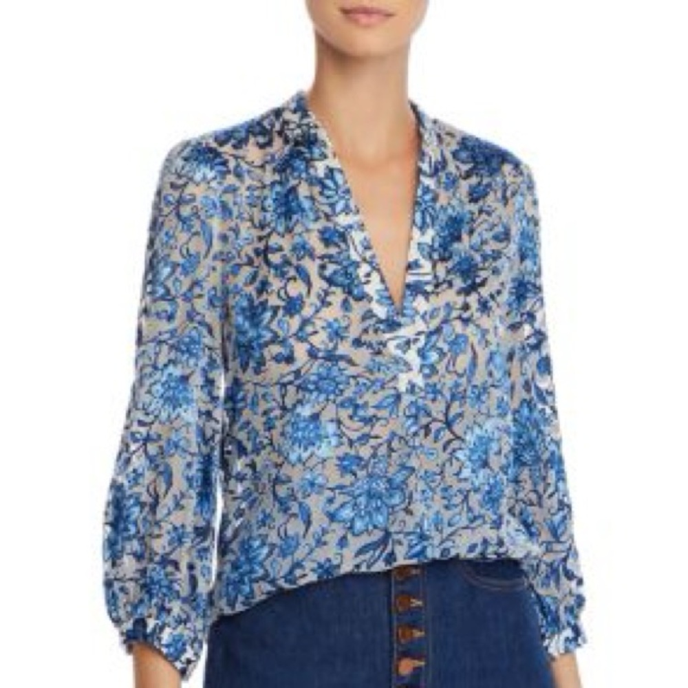Floral Blue and White Women's Top